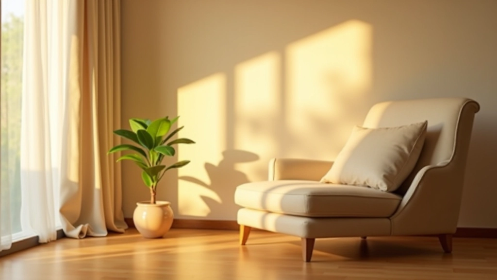 Quiet meditation corner with comfortable seating, soft lighting, and plant in peaceful workspace setting