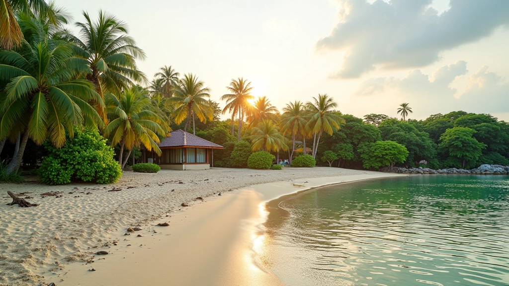 Scenic view of Pulau Ubin coastline with meditation retreat center nestled among trees